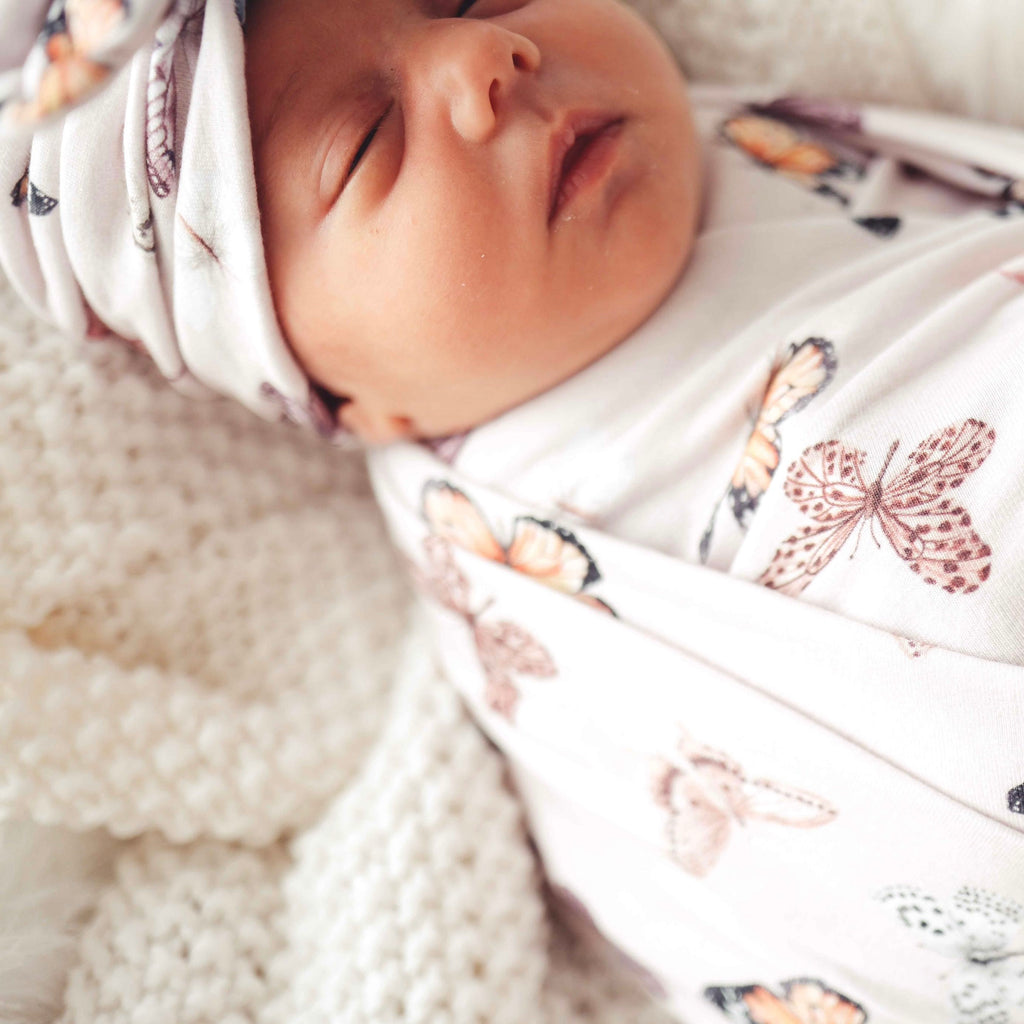 Baby Blanket - Pink Butterflies with matching Turban