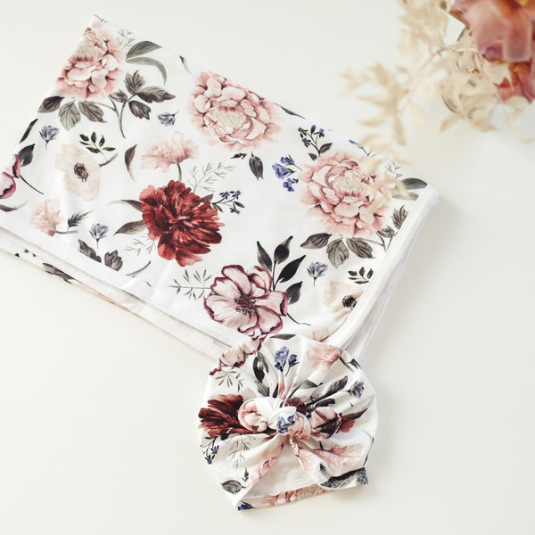Baby Blanket - Botanical with matching Turban