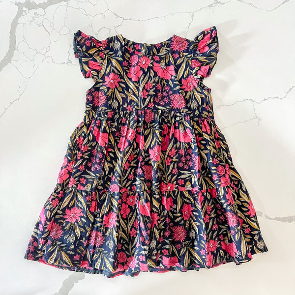 Boho Dress - Navy Floral sleeveless 4-5 years
