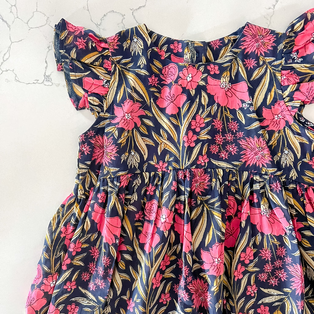 Boho Dress - Navy Floral sleeveless 4-5 years