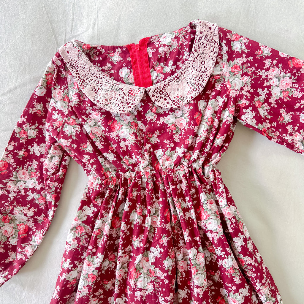 Burgundy Floral Dress 3 - 4 years