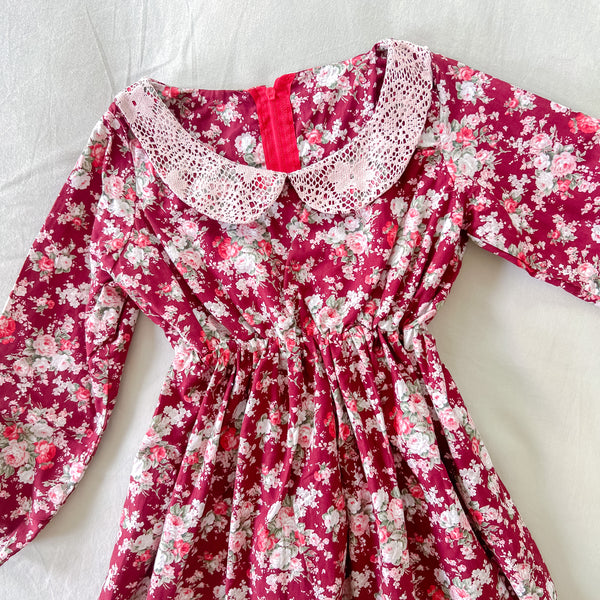 Burgundy Floral Dress 3 - 4 years