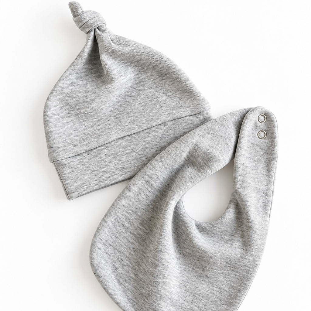 Grey Melange beanie & bib set - 3 months