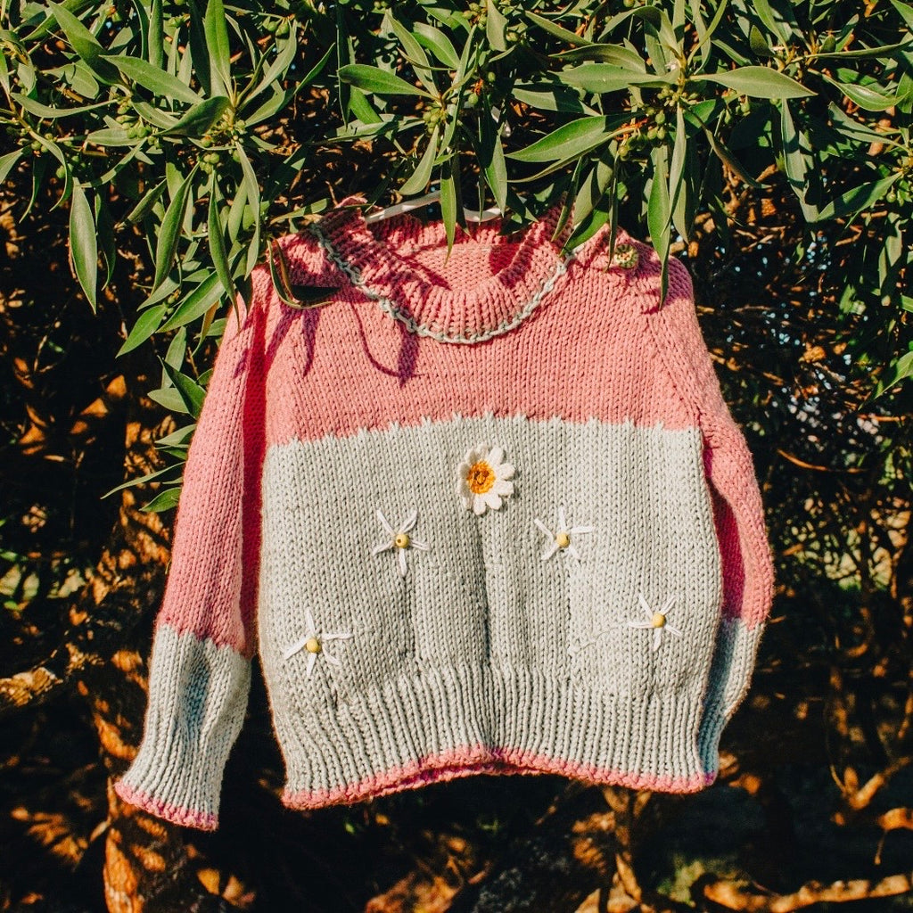 Knitted Pullover - Blush Pink & Cream