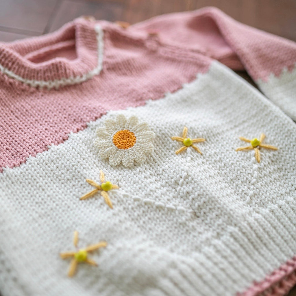 Knitted Pullover - Blush Pink & Cream