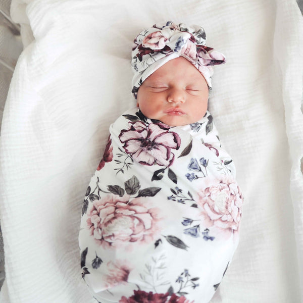 Baby Blanket - Botanical with matching Turban